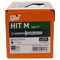 Boîte de 200 Chevilles à frapper Multimatériaux SPIT HIT M Ø6x30/5P - 050118