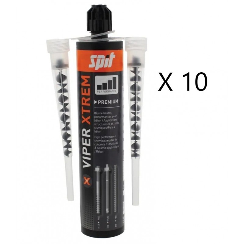 10 Cartouches Résine de Scellement 280ml SPIT Viper Xtrem avec Buses - 060187