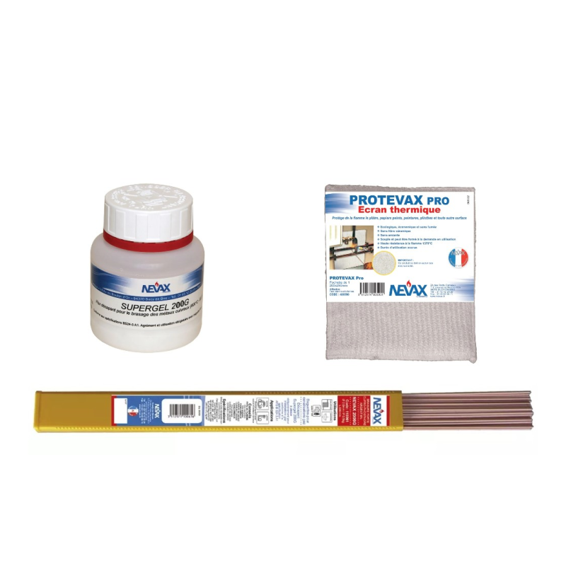 Kit de Brasage NEVAX comprenant 1kg de Brasure/1 Décapant 200g/1 Écran Thermique  - KBRA3 - NEUF