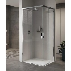 Paroi de Douche d'Angle avec Portes Coulissantes NOVELLINI Opéra Gris Verre Trempé Transparent - OPEA97LD-1B-OPEA97LS-1B