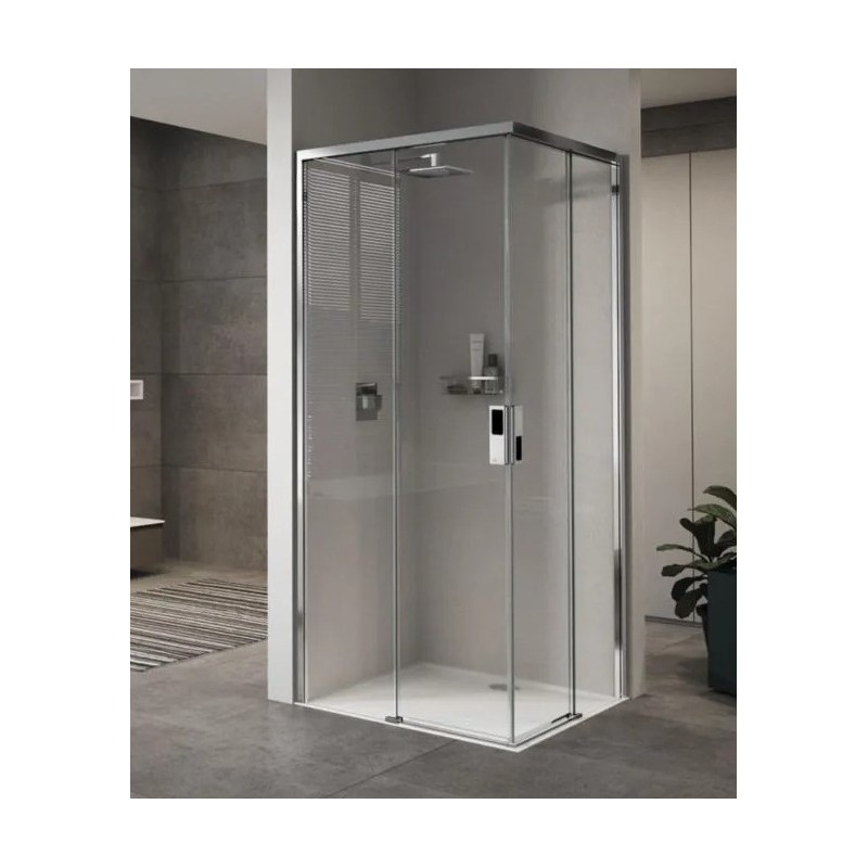 Paroi de Douche d'Angle avec Portes Coulissantes NOVELLINI Opéra Gris Verre Trempé Transparent - OPEA97LD-1B-OPEA97LS-1B