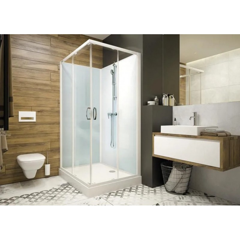 Cabine de Douche d'Angle 2 Portes Coulissantes LEDA Izi Glass 2 90x90cm Verre Transparent - L11IZC0090M