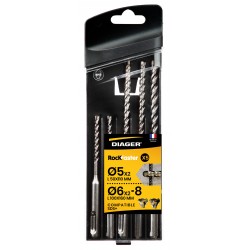 Coffret de 5 Forets Béton DIAGER Rockfaster Compatible SDS-Plus 3-6 Taillants pour Perforateur