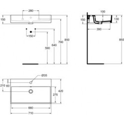 Vasque à Poser ou à Fixer IDEAL STANDARD Strada Autoportant Céramique 70cm Blanc