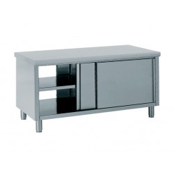 Meuble Buffet Inox Traversant TOURNUS EQUIPEMENT Portes Coulissantes 2 Faces sur Roulettes 200x70x92cm - 504277