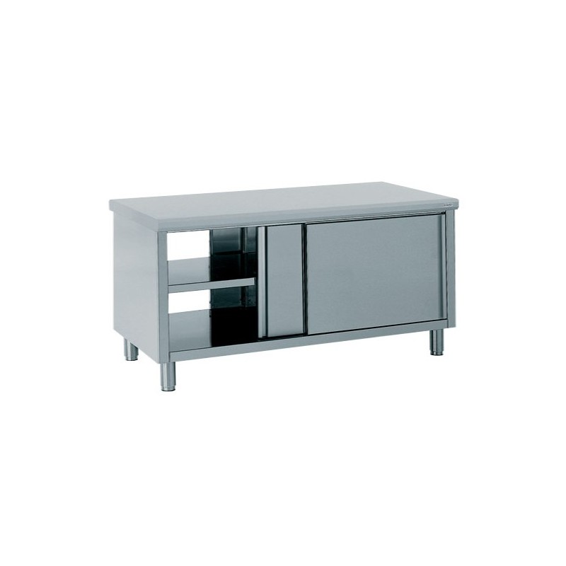 Meuble Buffet Inox Traversant TOURNUS EQUIPEMENT Portes Coulissantes 2 Faces sur Roulettes 200x70x92cm - 504277
