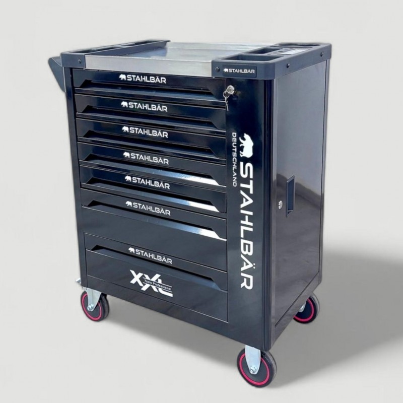 Servante d'Atelier Mobile 7 Tiroirs 1 Placard Latéral STAHLBÄR Black Édition Sans Outils - ST007