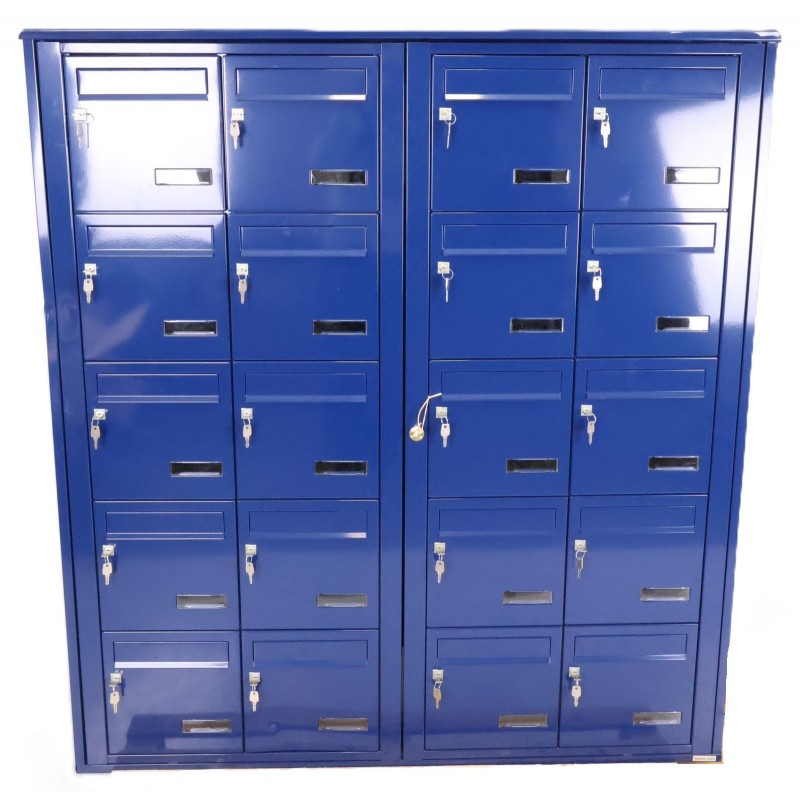 Bloc de 20 Boîtes aux Lettres LEABOX Collective Extérieur Bleu Sans Pieds - 4x5 - NEUF Déclassé