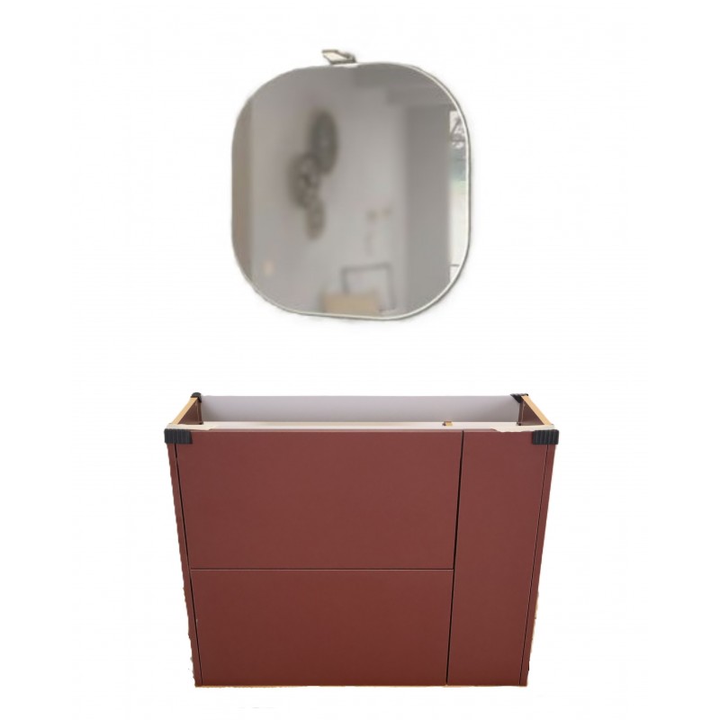 Ensemble Meuble Sous-Vasque Rouge et Miroir DELPHA Delphy Optimise - B7PV2CP90 - MIOB8080 - NEUF Déclassé