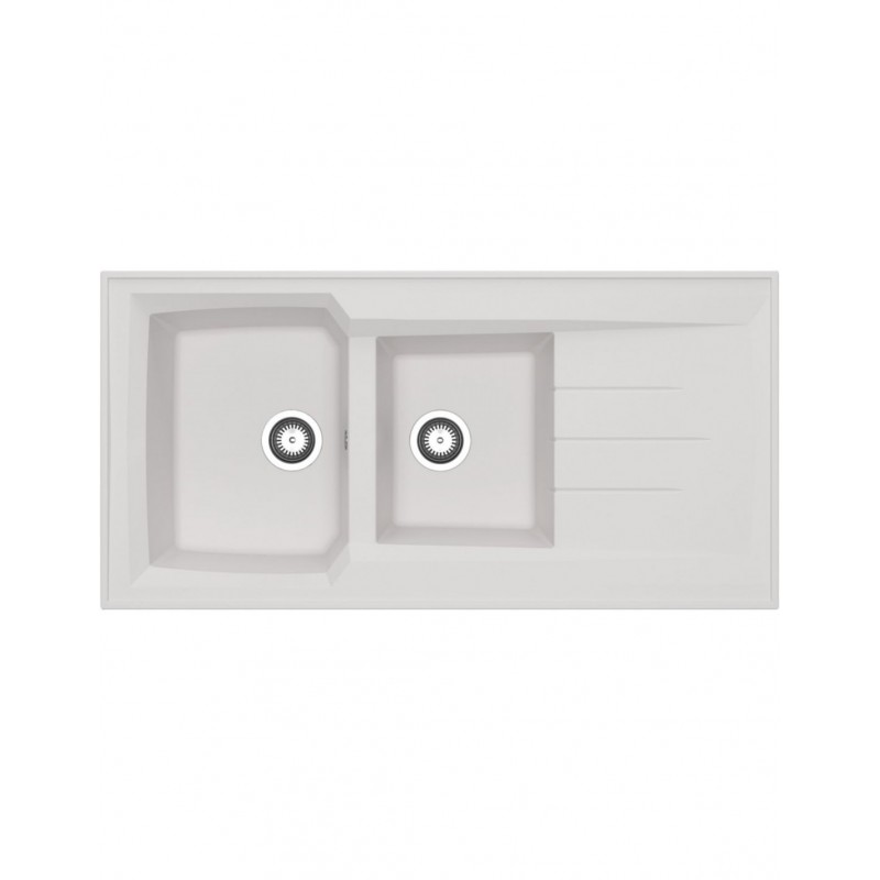 Évier à Poser ALTERNA Primeo 2 Cuves en Résine 1200x600x30mm Blanc - 7696961 - NEUF Déclassé