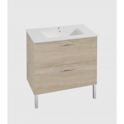 Meuble avec Vasque de Salle de Bain L80cm AQUARINE Eko Line 2 Tiroirs Chêne et Vasque Céramique - 243157-814004