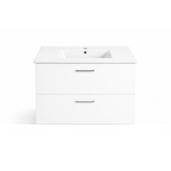 Meuble avec Vasque de Salle de Bain L80cm SANIJURA Equinox 2 Tiroirs Laqué Blanc avec Vasque Céramique - 575012-551050