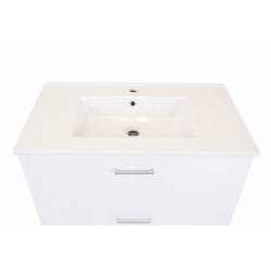 Meuble avec Vasque de Salle de Bain L80cm SANIJURA Equinox 2 Tiroirs Laqué Blanc avec Vasque Céramique - 575012-551050