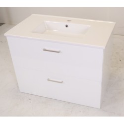 Meuble avec Vasque de Salle de Bain L80cm SANIJURA Equinox 2 Tiroirs Laqué Blanc avec Vasque Céramique - 575012-551050