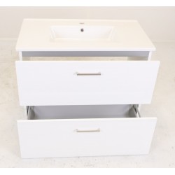 Meuble avec Vasque de Salle de Bain L80cm SANIJURA Equinox 2 Tiroirs Laqué Blanc avec Vasque Céramique - 575012-551050