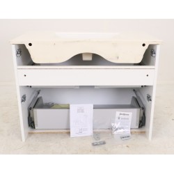 Meuble avec Vasque de Salle de Bain L80cm SANIJURA Equinox 2 Tiroirs Laqué Blanc avec Vasque Céramique - 575012-551050