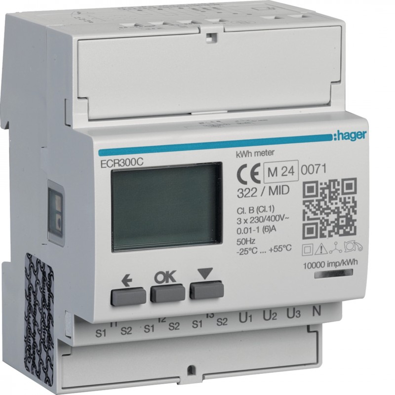 HAGER - Compteur d'Énergie Triphasé 5A Communiquant Mobdus - ECR300C