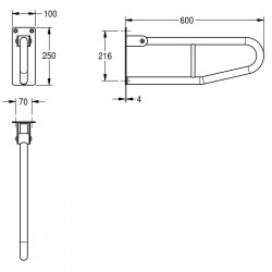 Barre de Relèvement Murale Rabattable KWC Contina L600mm Inox - CNTX70E