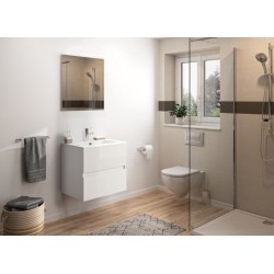 Meuble à Suspendre avec Vasque Céramique de Salle de Bain L80cm AQUARINE Préfixe 2 Tiroirs Blanc - 241453-814004