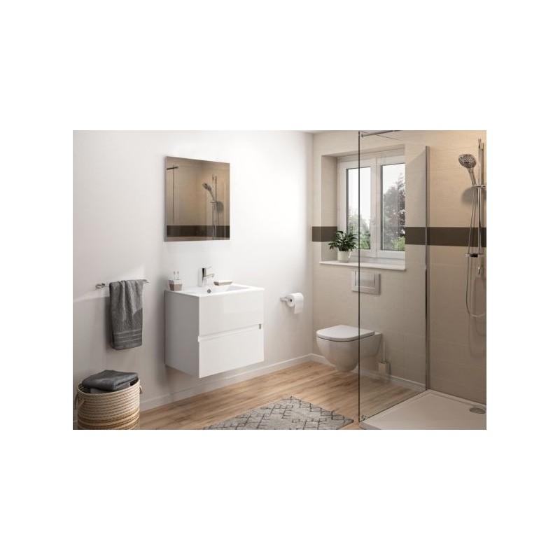 Meuble à Suspendre avec Vasque Céramique de Salle de Bain L80cm AQUARINE Préfixe 2 Tiroirs Blanc - 241453-814004