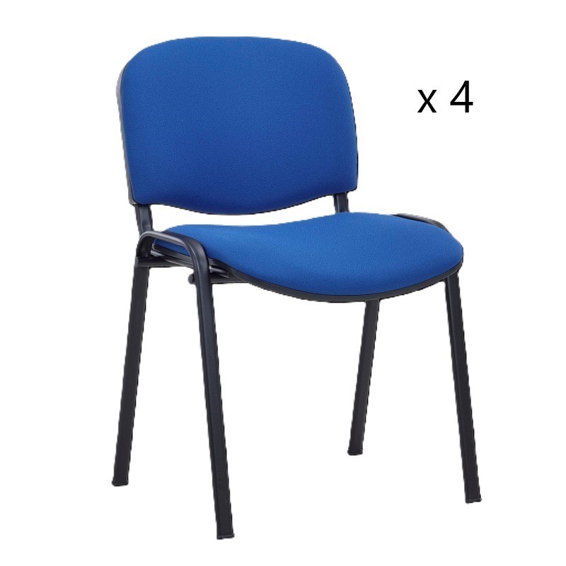 Lot de 4 Chaises de Bureau Réunion Bleu/Noir Empilables 4 Pieds - L4CB - NEUF Déclassé