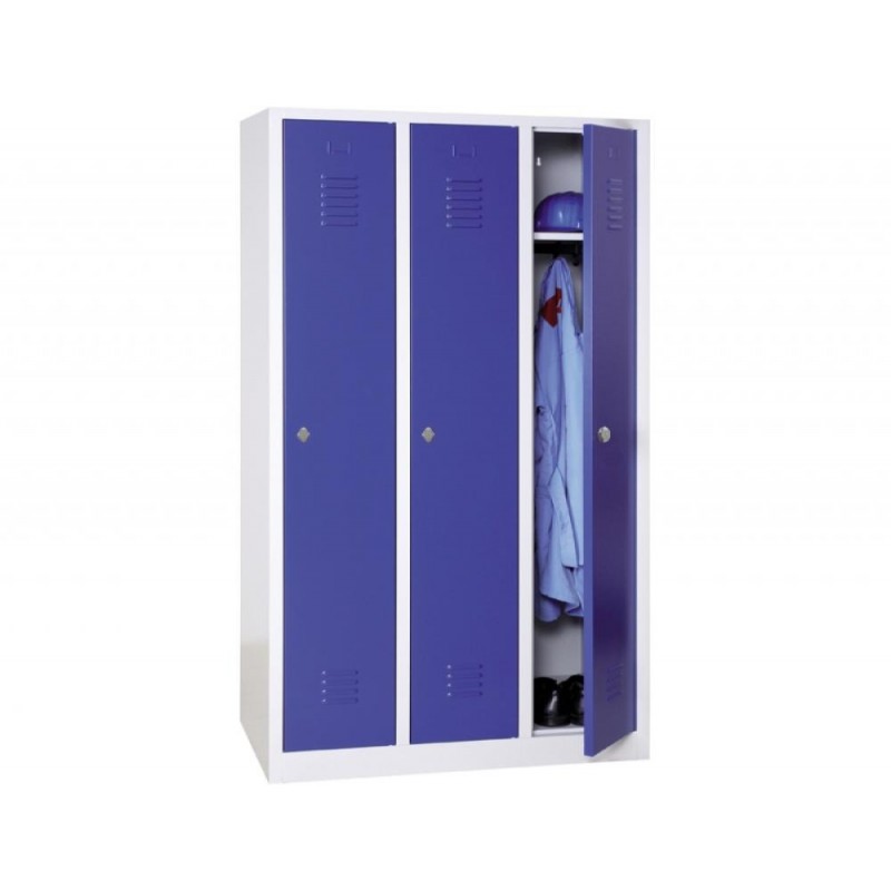 Vestiaire Industrie Propre 3 Colonnes Fermeture Moraillon 180x89x50cm Bleu Gris - WMIP3-GB - NEUF Déclassé