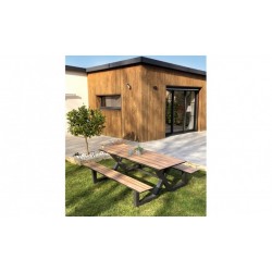 Table de Jardin avec 2 Bancs PARIS GARDEN Vancouver L210xl174cm Aluminium Effet Bois - VANCOUVER-TB210