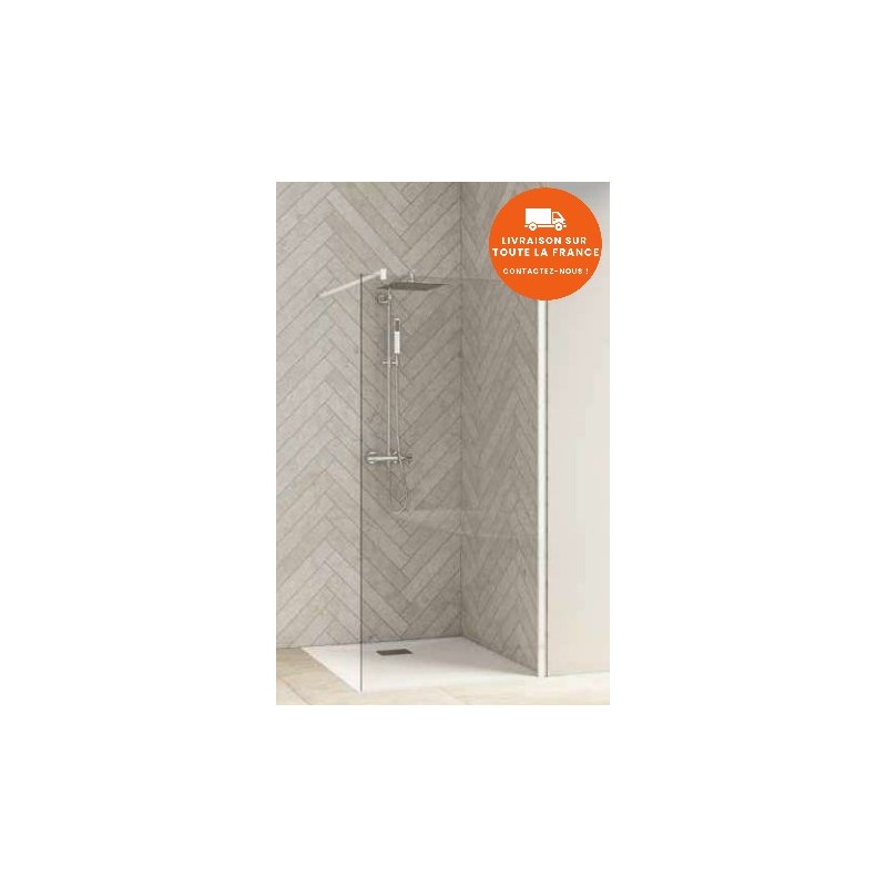 Paroi de Douche Fixe KINEDO Smart Design Solo 225x80cm Chromé Verre Transparent - PA90311CTNE - NEUVE