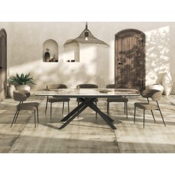 Lot de 2 Chaises en Tissu Intérieures Design AKANTE Londres Twill Beige 4 Pieds en Acier Laqué Noir Mat -