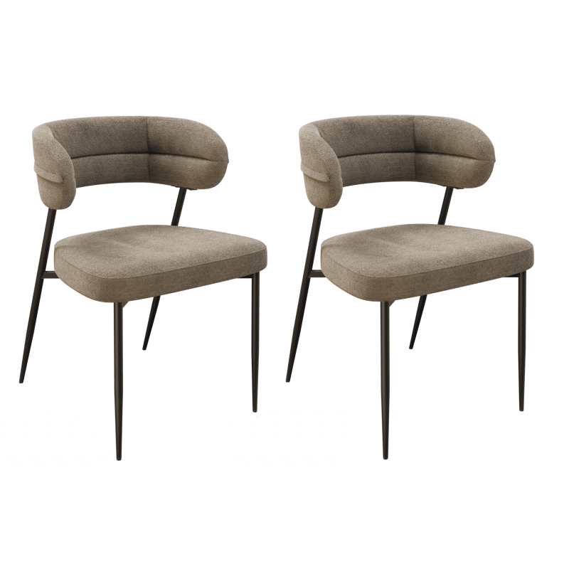 Lot de 2 Chaises en Tissu Intérieures Design AKANTE Londres Twill Beige 4 Pieds en Acier Laqué Noir Mat - CH142BG