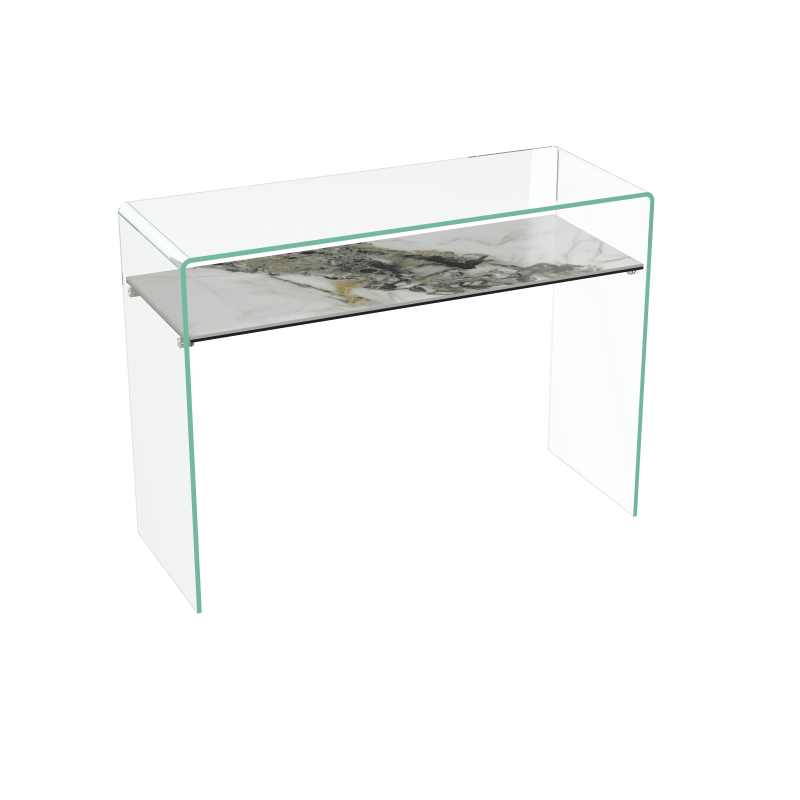 Console Moderne en Verre avec Tablette en Céramique Marbre Doro AKANTE Aurora Design - ST003MD