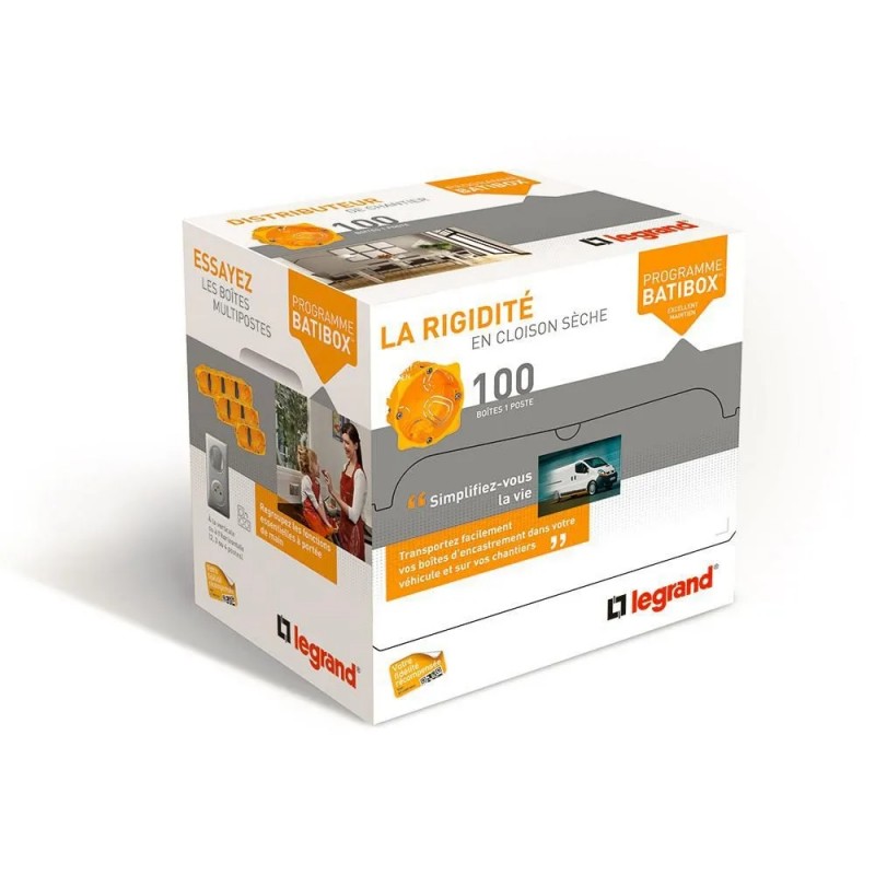 Distributeur Distribox de 100 Boîtes d'Encastrement Cloisons Sèches LEGRAND Batibox Profondeur 50mm - 080009
