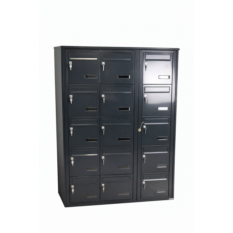 Bloc de 15 Boîtes aux Lettres LEABOX Collective Extérieur Anthracite Sans Pieds - 3x5 - NEUF Déclassé