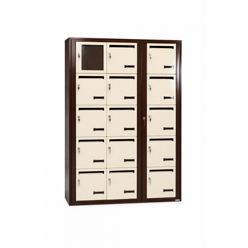 Bloc de 14 Boîtes aux Lettres avec 1 Panneau d'Affichage LEABOX Collective Intérieur Mural Marron et Beige - 3x5