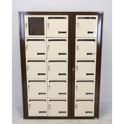 Bloc de 14 Boîtes aux Lettres avec 1 Panneau d'Affichage LEABOX Collective Intérieur Mural Marron et Beige - 3x5