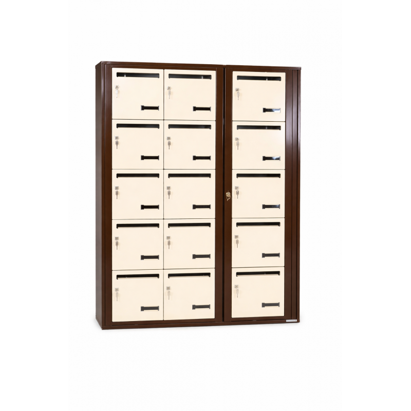 Bloc de 15 Boîtes aux Lettres LEABOX Collective Intérieur Mural Marron Portes Beiges - 3x5