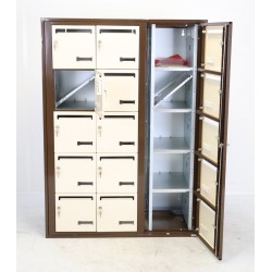 Bloc de 15 Boîtes aux Lettres LEABOX Collective Intérieur Mural Marron Portes Beiges - 3x5