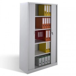 Armoire de Bureau à Rideaux OFFIDEV L1200xP457xH1950mm avec 4 Tablettes Réglables Gris - SDC.1912.W