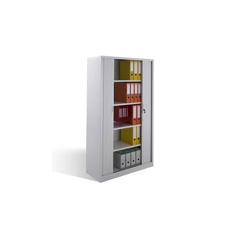 Armoire de Bureau à Rideaux OFFIDEV L1200xP457xH1950mm avec 4 Tablettes Réglables Gris - SDC.1912.W