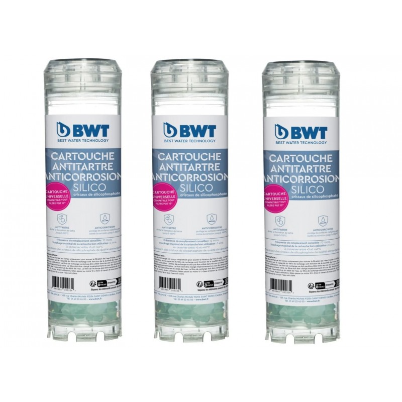 Lot de 3 Cartouches Universelles Antitartre et Anticorrosion Silicophosphate BWT Filtre Standard 10 - 125553885 - NEUF