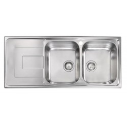 Évier de Cuisine 2 Bacs et 1 Égouttoir AQUATOP Portofino 116x50cm Bonde Ø90mm Réversible Inox Lisse - EV4821 IL - NEUF Déclassé