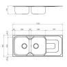 Évier de Cuisine 2 Bacs et 1 Égouttoir AQUATOP Portofino 116x50cm Bonde Ø90mm Réversible Inox Lisse - EV4821 IL - NEUF