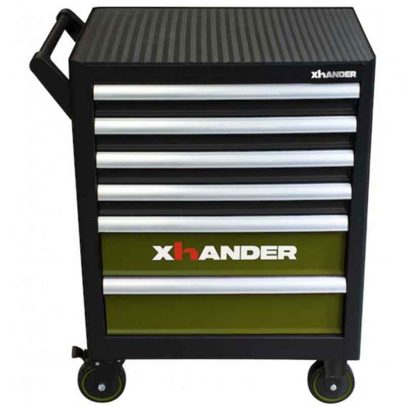Servante d'Atelier 6 Tiroirs avec Plateau XHANDER Sans Outils 750x450x900mm Anthracite/Vert - 71016765 - NEUVE