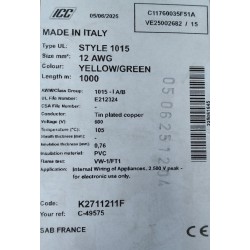 Câble de Terre 1000m ICC Style 1015 12 AWG Jaune et Vert Cuivre Étamé 600 V - TCT100M