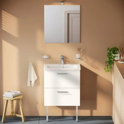 Meuble Vasque Céramique 2 Tiroirs VITRA Mia avec Miroir et Led