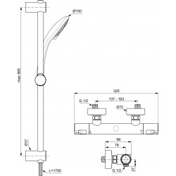 Ensemble de Douche avec Douchette à Main et Mitigeur Thermostatique PORCHER Okyris 60cm Chromé