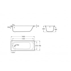 Baignoire en Acier Emaillée 180L ROCA Contesa 160X70CM Percée 1 Trou Blanc - A235976000 - NEUVE