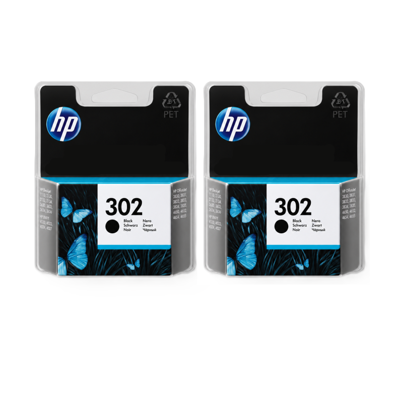 Lot de 2 Cartouches d'Encre Noire HP 302 pour Imprimante HP Deskjet - F6U66AE 301