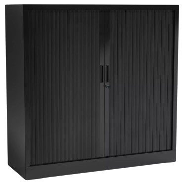 Armoire Basse à Rideaux de Bureau MTI 2 Tablettes Corps et Rideaux Noir 120x105x43cm - AMR1210-NR - NEUVE Déclassée