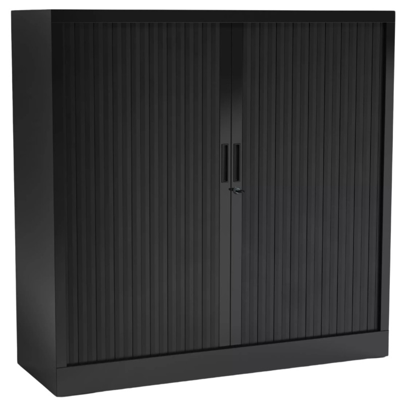 Armoire Basse à Rideaux de Bureau MTI 2 Tablettes Corps et Rideaux Noir 120x105x43cm - AMR1210-NR - NEUVE Déclassée